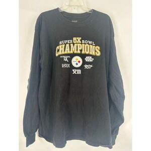 Pittsburgh Steelers 5X Super Bowl Champions Long Sleeve‎ T Shirt Reebok Mens 2XL